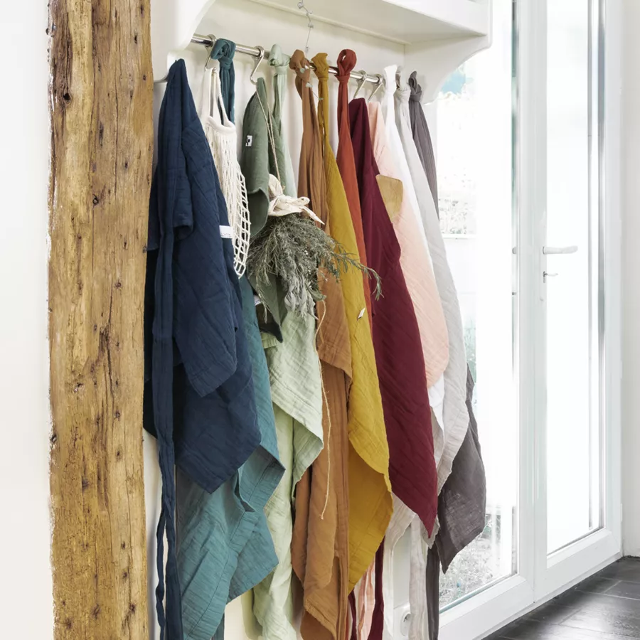 Tablier avec poches gaze de coton Gaïa Vert eucalyptus 