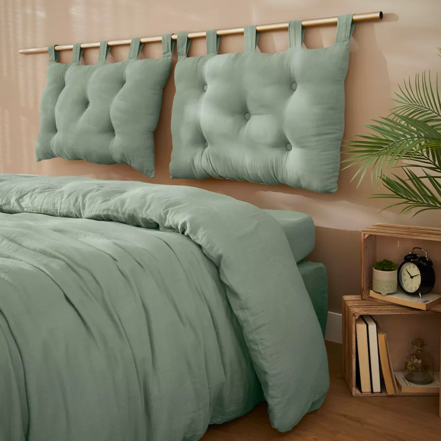 Testata cuscino letto in garza di cotone (80 x 50 cm) Gaïa Verde eucalipto