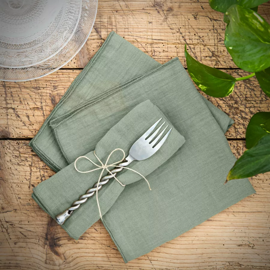 Lot de 3 serviettes gaze de coton Gaïa Vert eucalyptus 