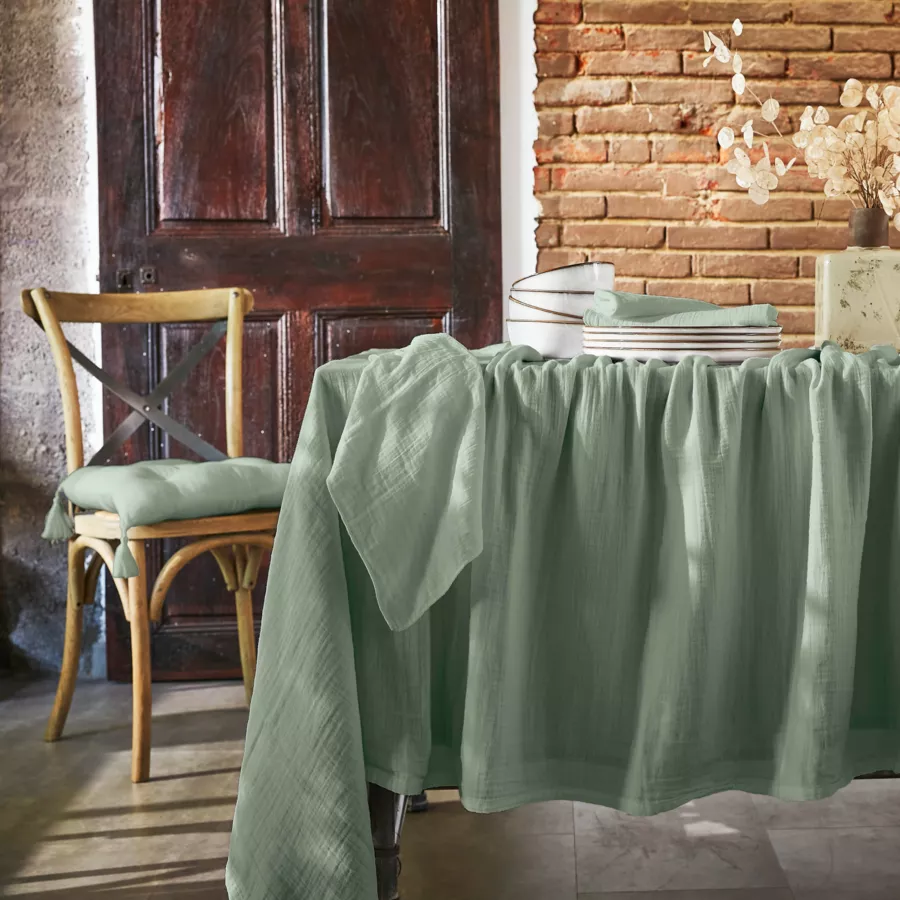 Lot de 3 serviettes gaze de coton Gaïa Vert eucalyptus 