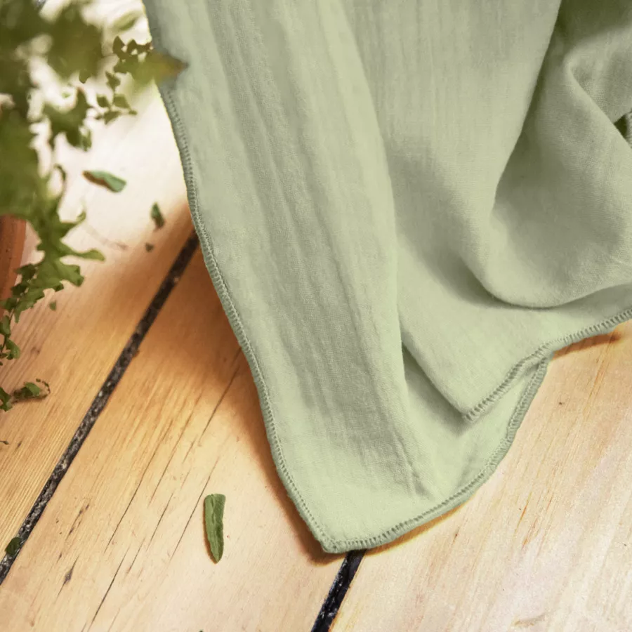 Rideau gaze de coton ajustable (140 x max 300 cm) Gaïa Vert tilleul
