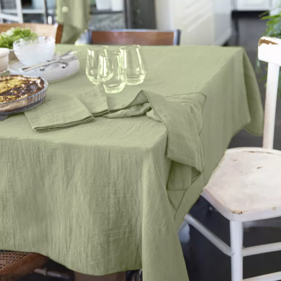 Tovaglia rettangolare garza di cotone (L350 cm) Gaïa Verde tiglio