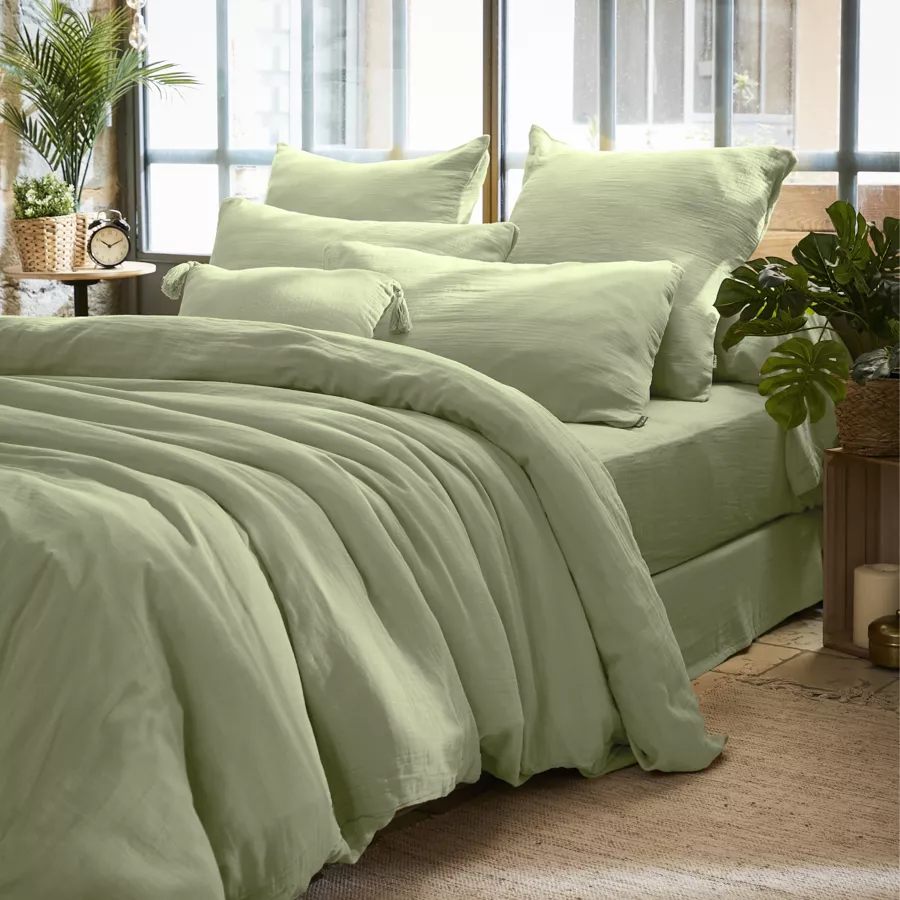Taie d'oreiller rectangulaire gaze de coton (L70 cm) Gaïa Vert tilleul