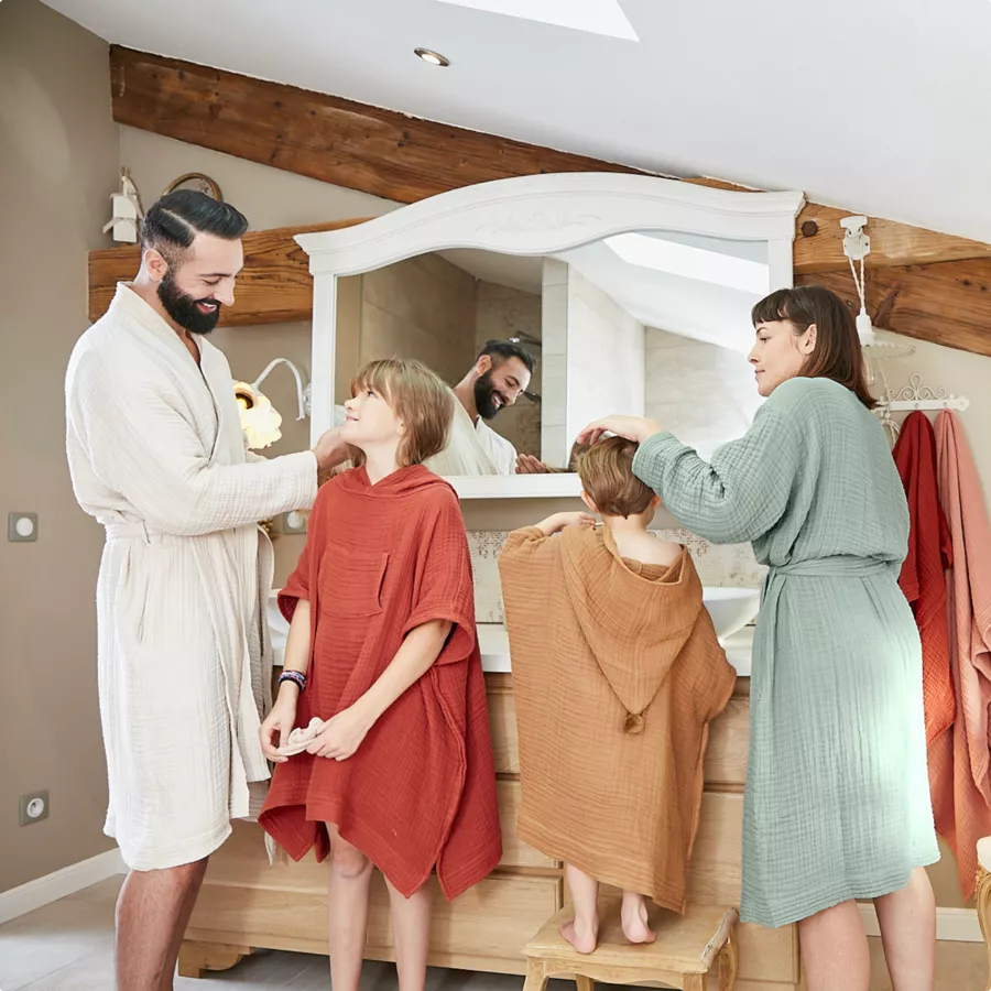 Bademantel aus Baumwoll-Gaze L/XL Gaïa Rosmaringrün
