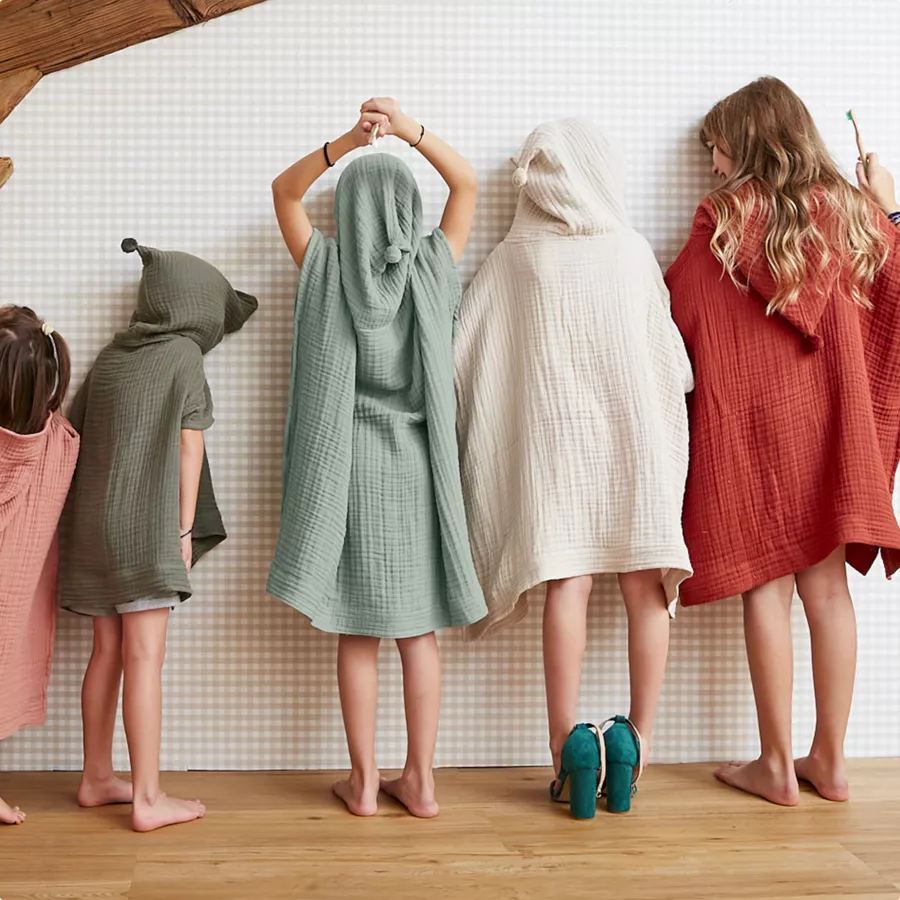 Poncho de baño para niños en gasa de algodón 6/10 años Gaïa Camel