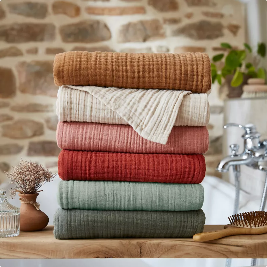 Serviette de bain gaze de coton (30 x 50 cm) Gaïa Camel
