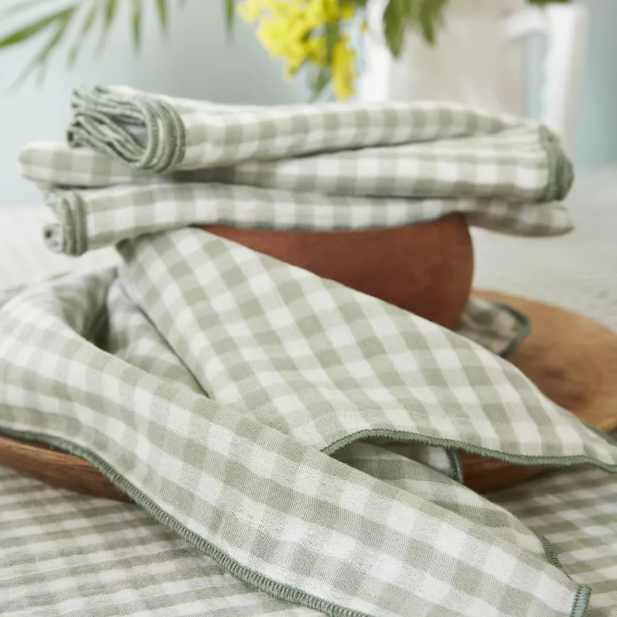 Lot de 3 serviettes gaze de coton (40 x 40 cm) Vickie Vert eucalyptus