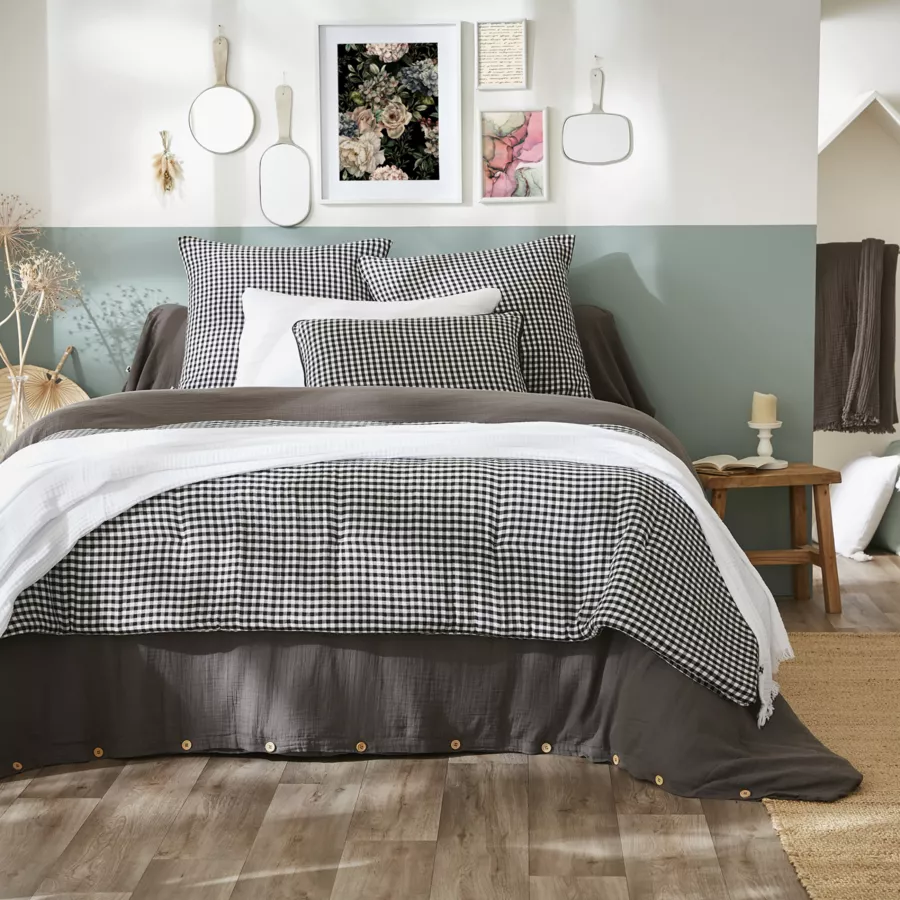 Funda de almohada rectangular en gasa de algodón (50 x 70 cm) Vickie Negro