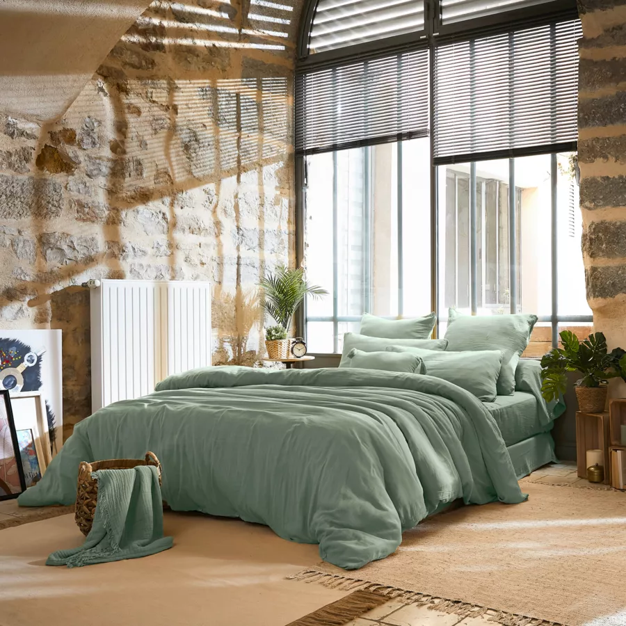 Housse de couette gaze de coton (200 x 200 cm) Gaïa Vert eucalyptus