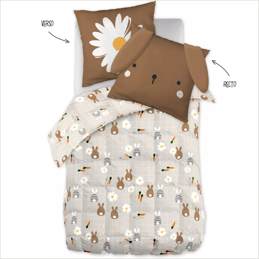 Couette imprimée enfant et sa taie d'oreiller (140 x 200 cm) Pompon Marron