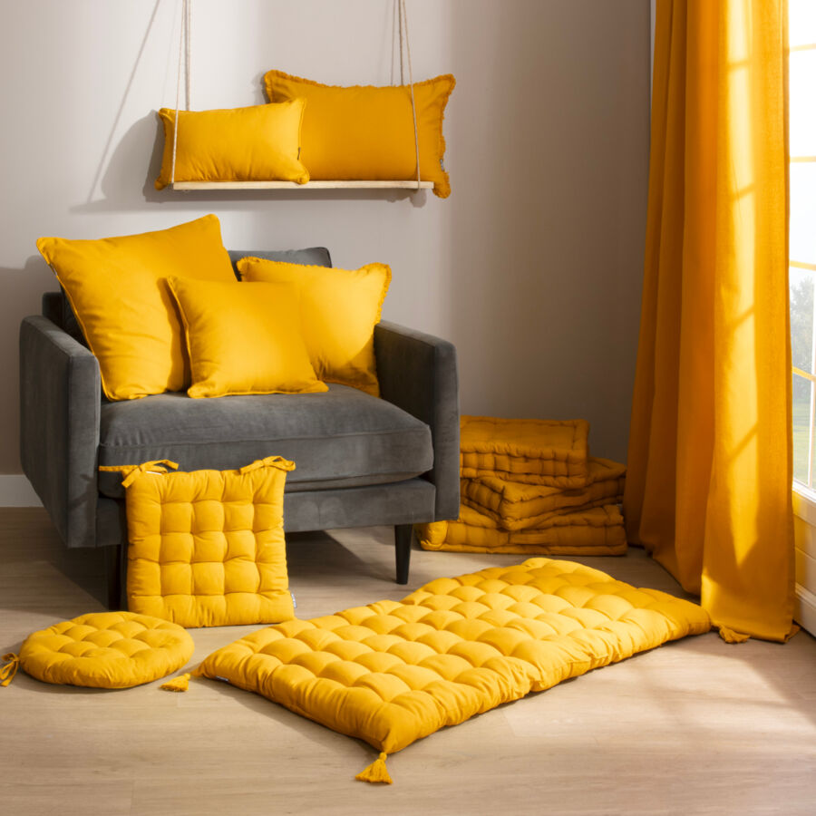 Coussin de chaise rond coton (40 cm) Pixel Jaune moutarde