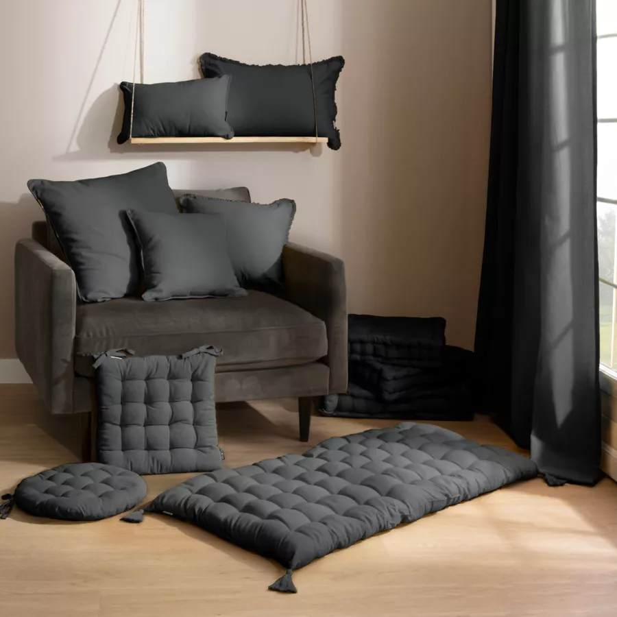 Coussin de sol coton (60 x 60 cm) Pixel Gris anthracite