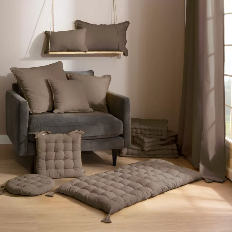 Coussin de sol coton (40 x 40 cm) Pixel Taupe