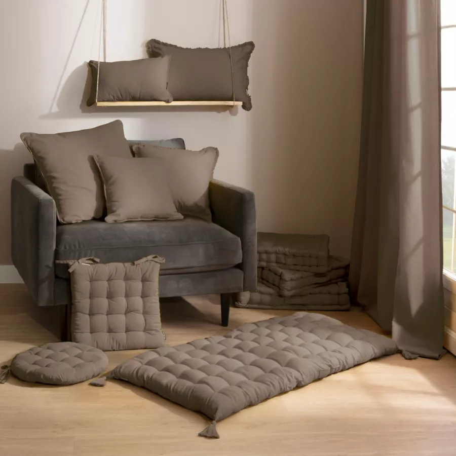 Coussin de chaise carré coton (40 x 40 cm) Pixel Taupe