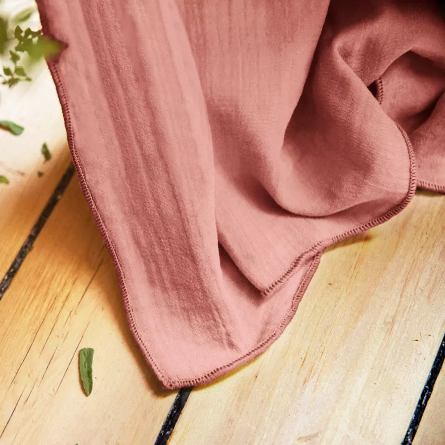 Rideau gaze de coton ajustable (280 x max 300 cm) Gaïa Rose pêche