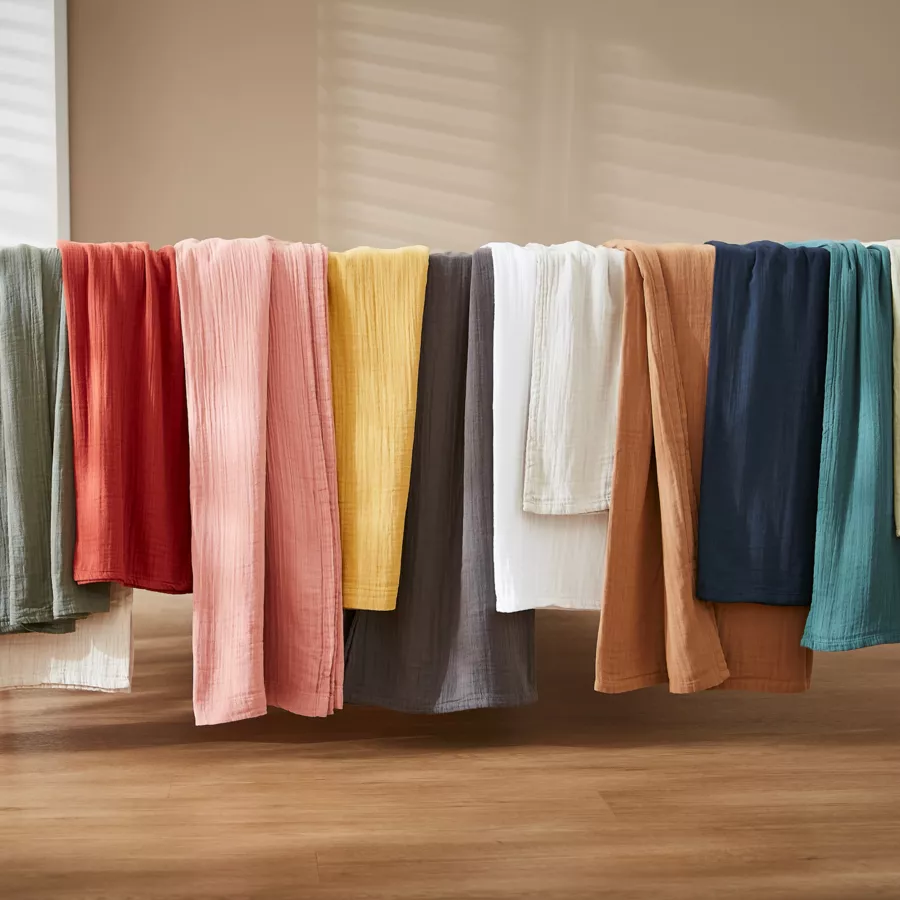 Rideau gaze de coton ajustable (280 x max 300 cm) Gaïa Rose pêche