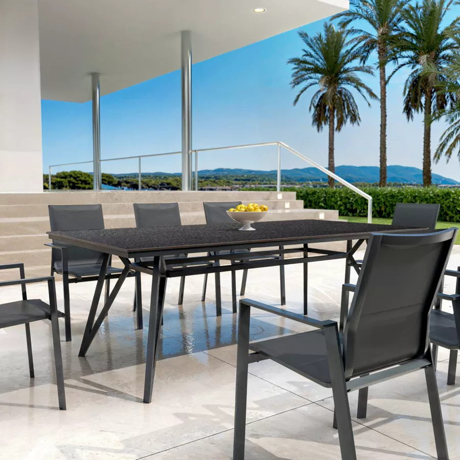 Tuintafel aluminium/HPL 10 zitplaatsen (220 x 115 cm) Biarritz - Stenen effect/Antraciet grijs