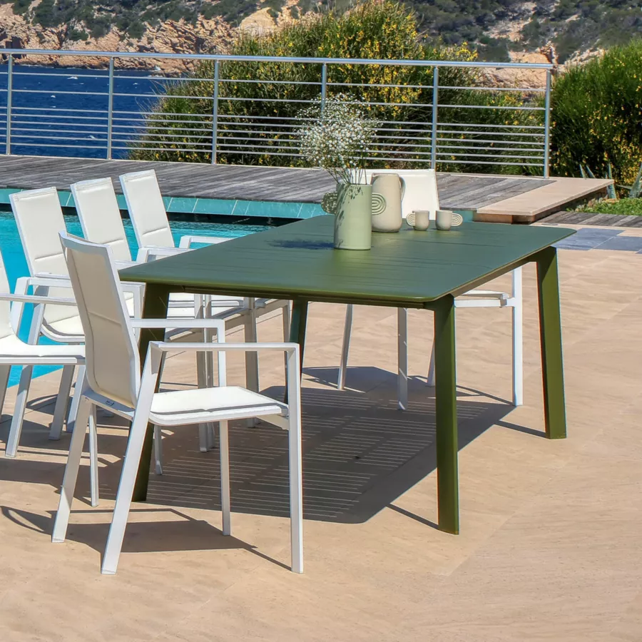 Table de jardin extensible aluminium 10 places (286 x 100 cm) Portofino - Vert olive