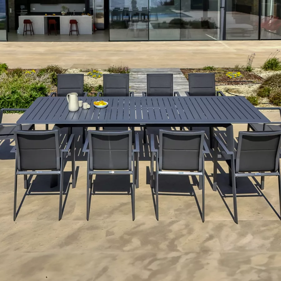 Tuintafel uitschuifbaar aluminium 10 zitplaatsen (286 x 100 cm) Portofino - Antraciet