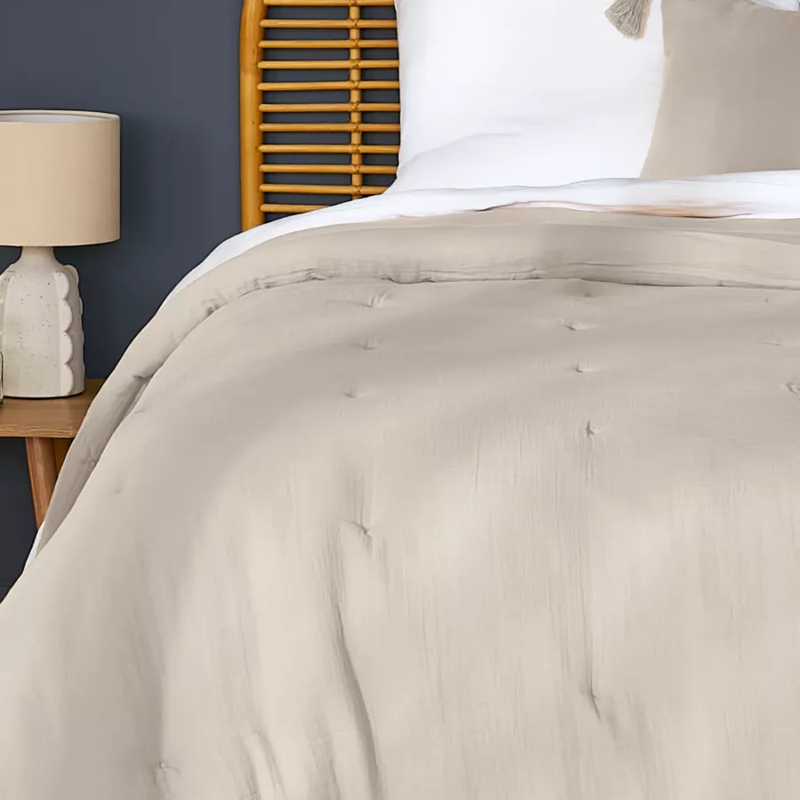 Colcha acolchada en gaza de algodón (180 x 240 cm) Gaïa Beige pampa 