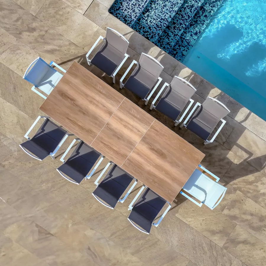 Mesa de jardín extensible en aluminio  10 lugares (260 x 96 cm) Amalfi - Blanco