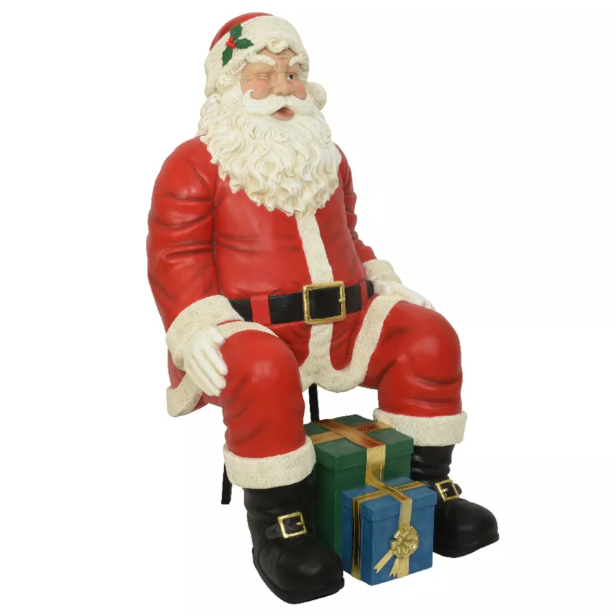 Père Noël traditionnel Géant (H137 cm) Klaus assis et les cadeaux