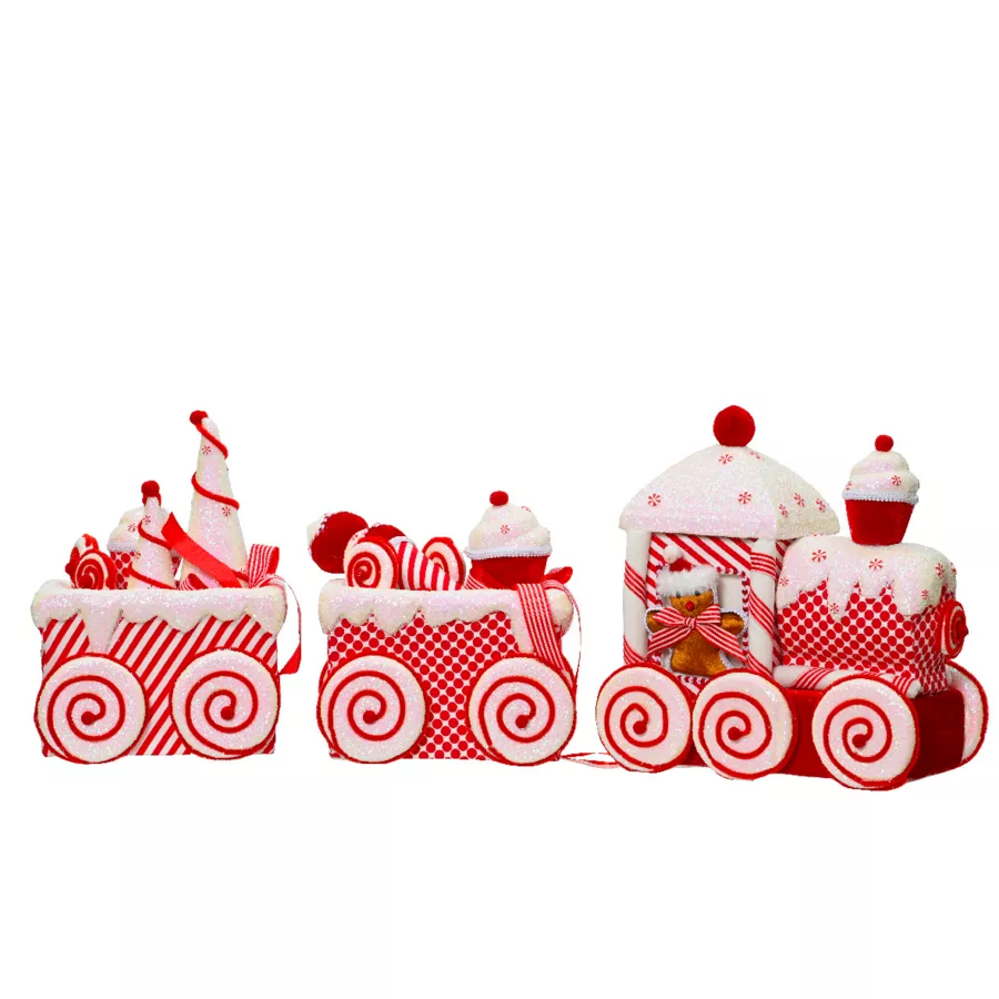 Train de Noël fait main (H36 cm) Sucrerie Rouge et blanc