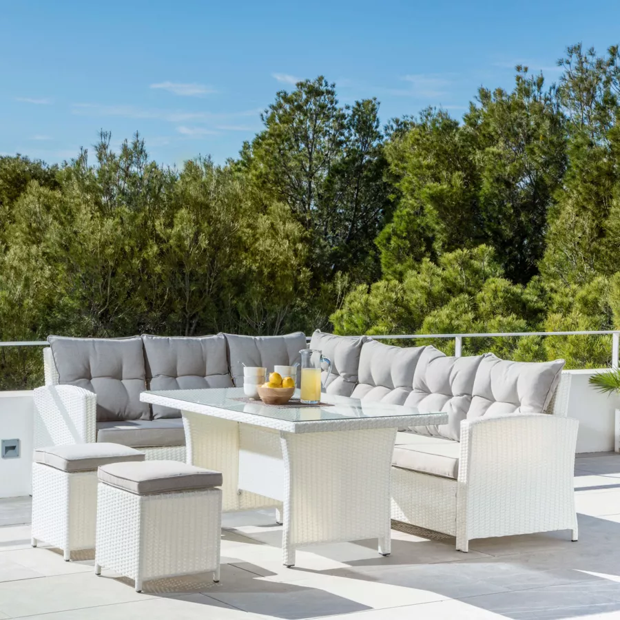 Mesa de jardín en aluminio/resina trenzada 6 lugares (145 x 85 cm) Tivoli - Blanco