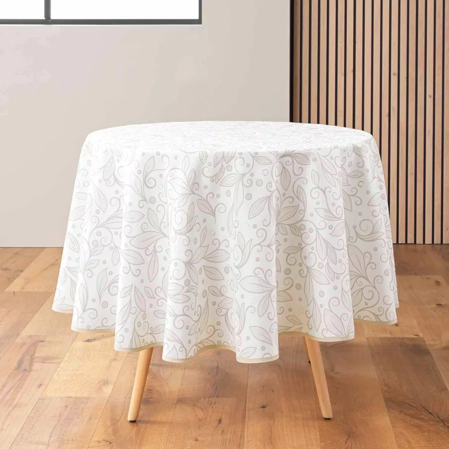 Runde fleckenabweisende Tischdecke (180 cm) Leya Beige