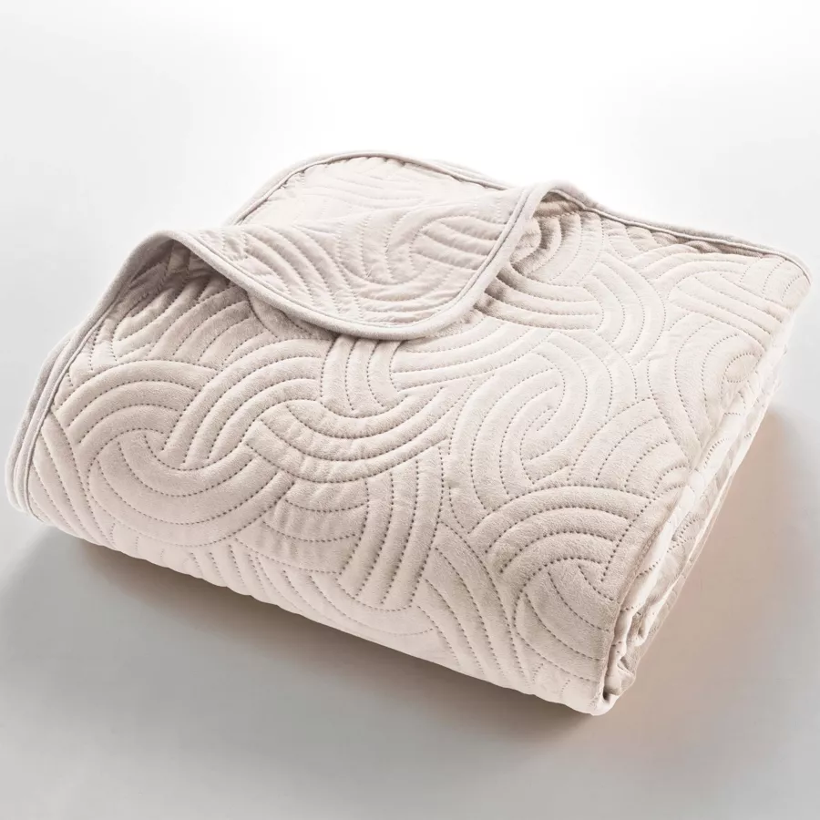 Couvre-lit matelassé et taies d'oreiller velours (240 x 220 cm) Solange Ecru
