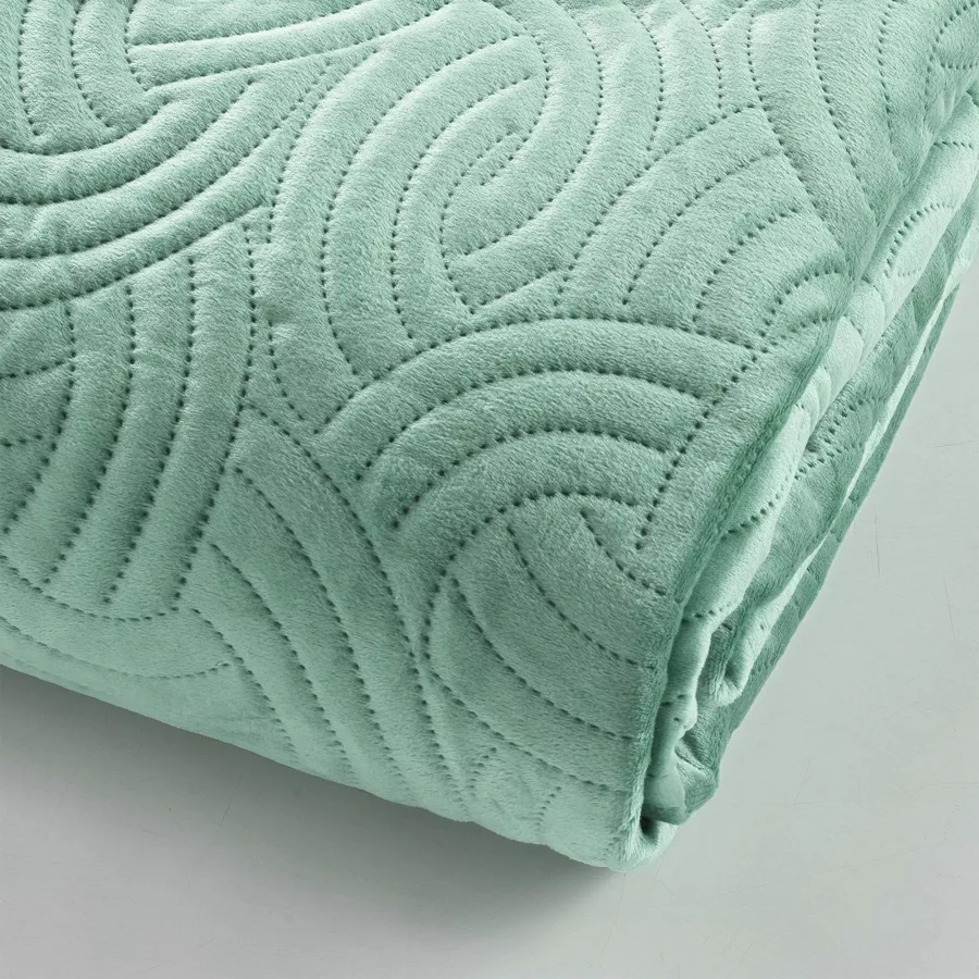 Cubrecama acolchado y fundas de almohada terciopelo (240 x 220 cm) Solange Verde salvia