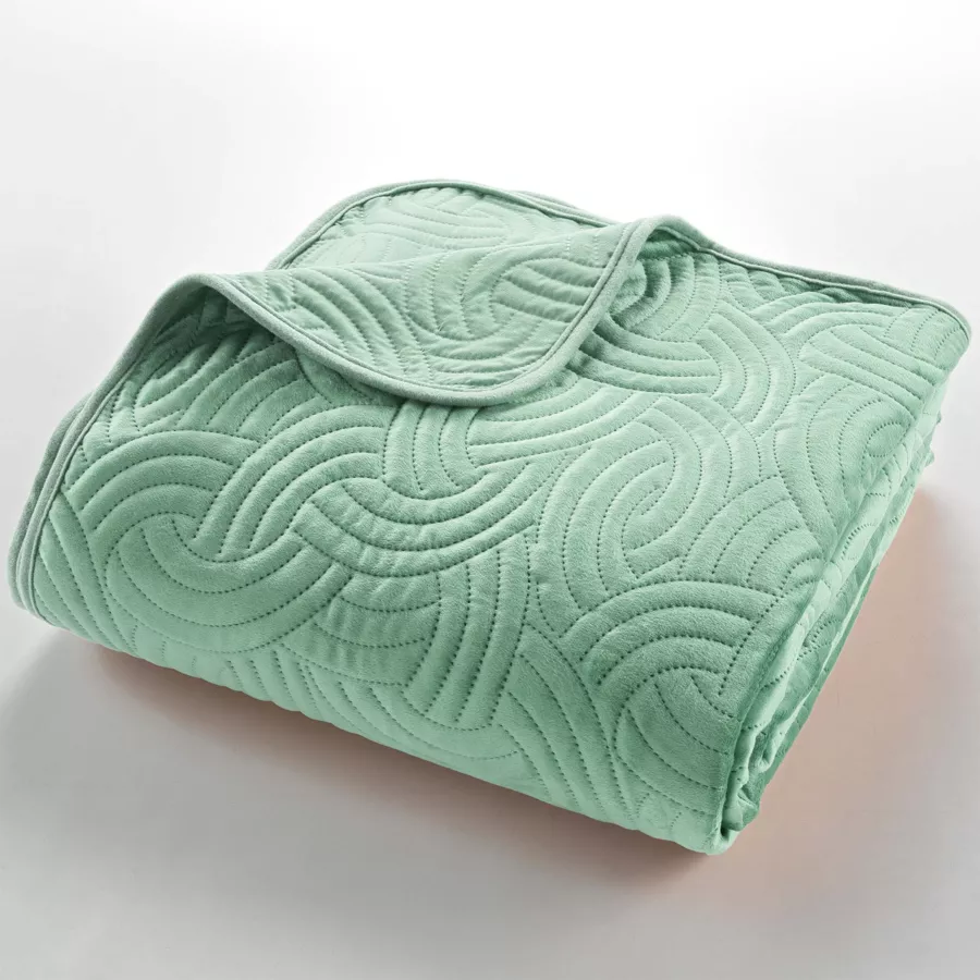 Couvre-lit matelassé et taies d'oreiller velours (240 x 220 cm) Solange Vert sauge