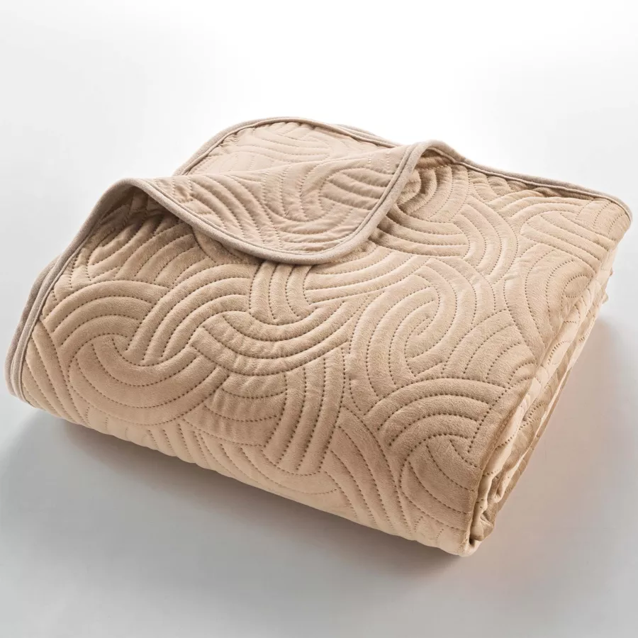 Couvre-lit matelassé et taies d'oreiller velours (240 x 220 cm) Solange Beige