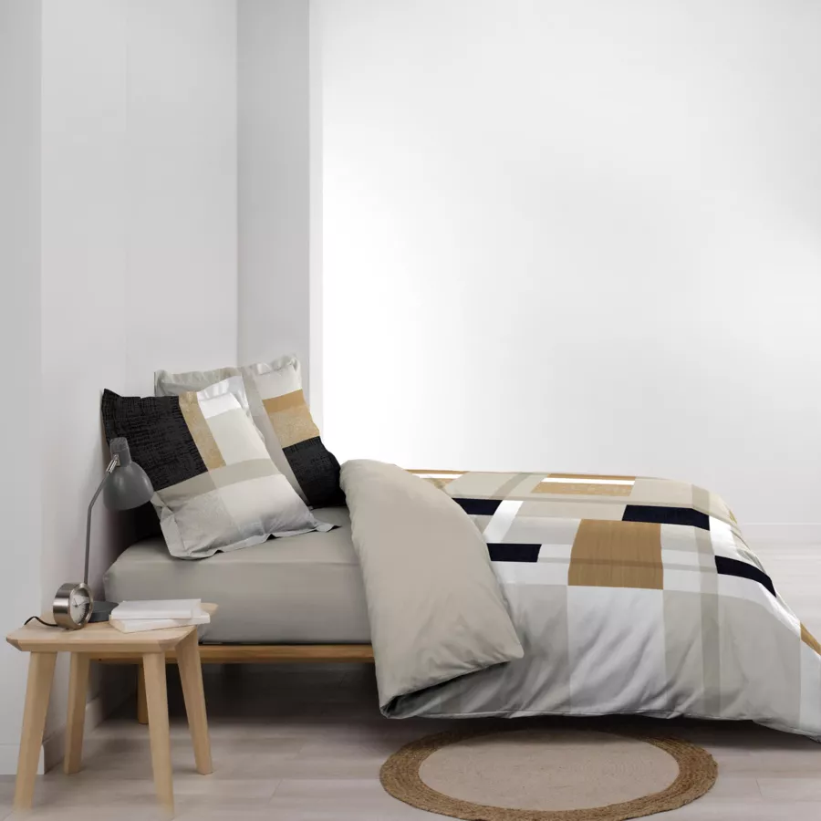 Housse de couette et deux taies percale de coton (240 x 220 cm) Ulysse Multicolore