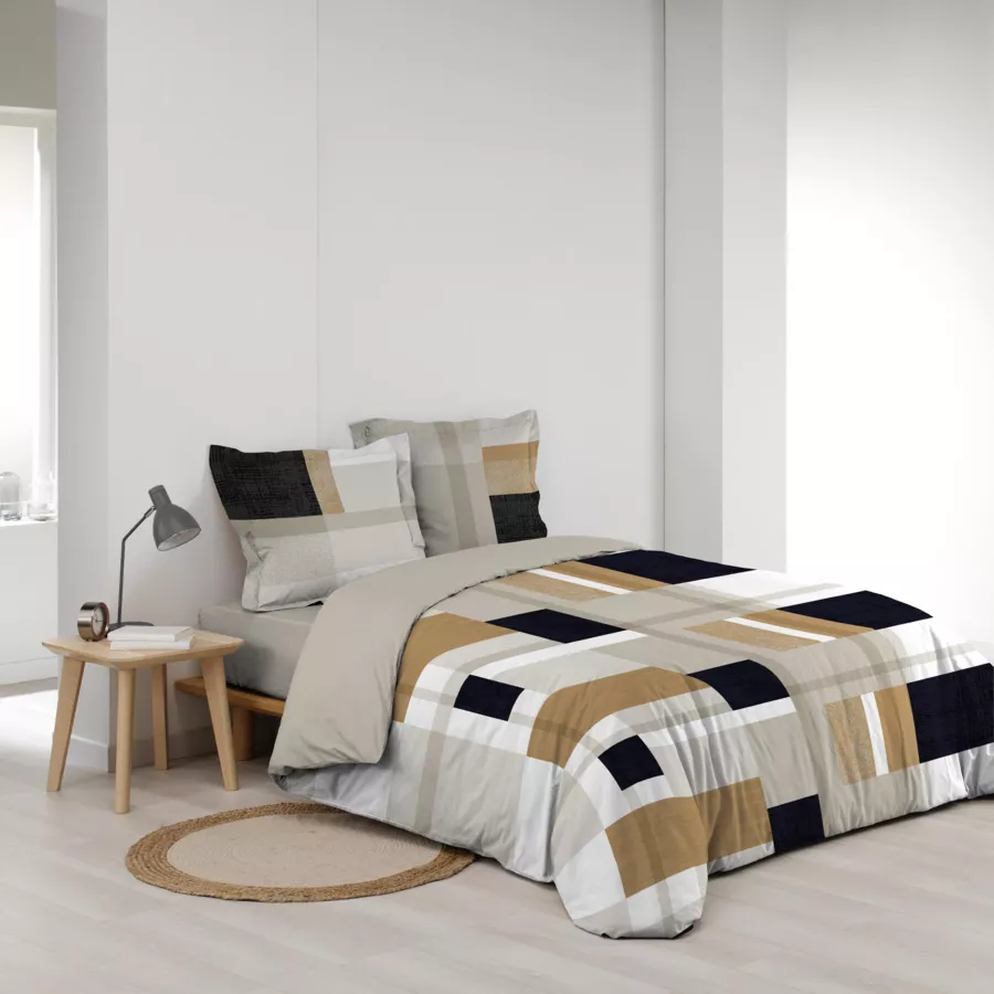 Housse de couette et deux taies percale de coton (260 x 240 cm) Ulysse Multicolore