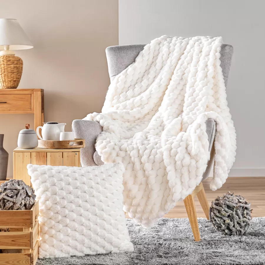 Plaid fausse fourrure (125 x 150 cm) Frosty Ecru