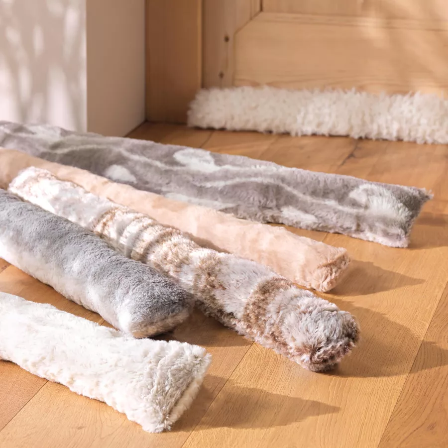 Coussin bas de porte fausse fourrure (80 x 10 cm) Lynx Ecru