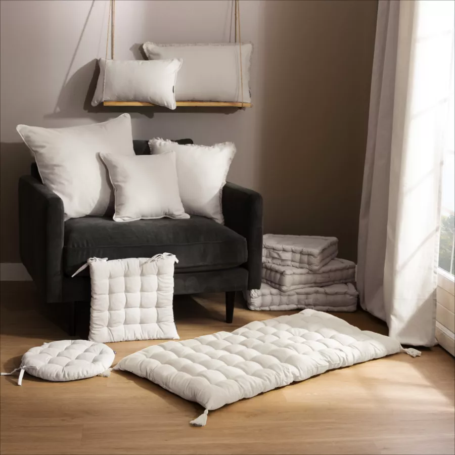 Coussin rectangulaire coton (40 x 60 cm) Pixel franges Beige