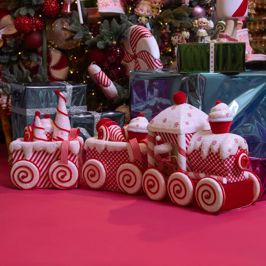 Train de Noël fait main (H36 cm) Sucrerie Rouge et blanc