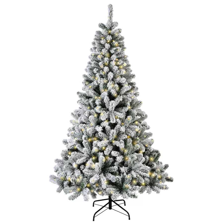 Künstlicher beleuchteter Weihnachtsbaum 200 LED H150 cm King Grün verschneit