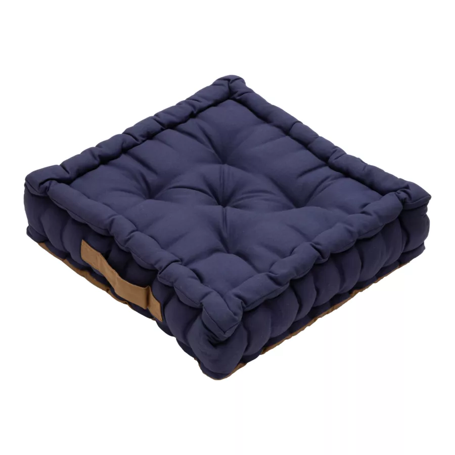 Coussin de sol carré coton (60 x 60 cm) Pixel Bicolore Camel / bleu nuit