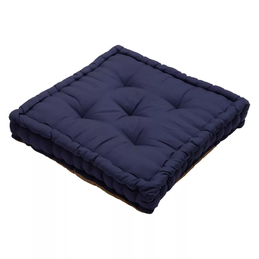 Coussin de sol carré coton (40 x 40 cm) Pixel Bicolore Camel / bleu nuit