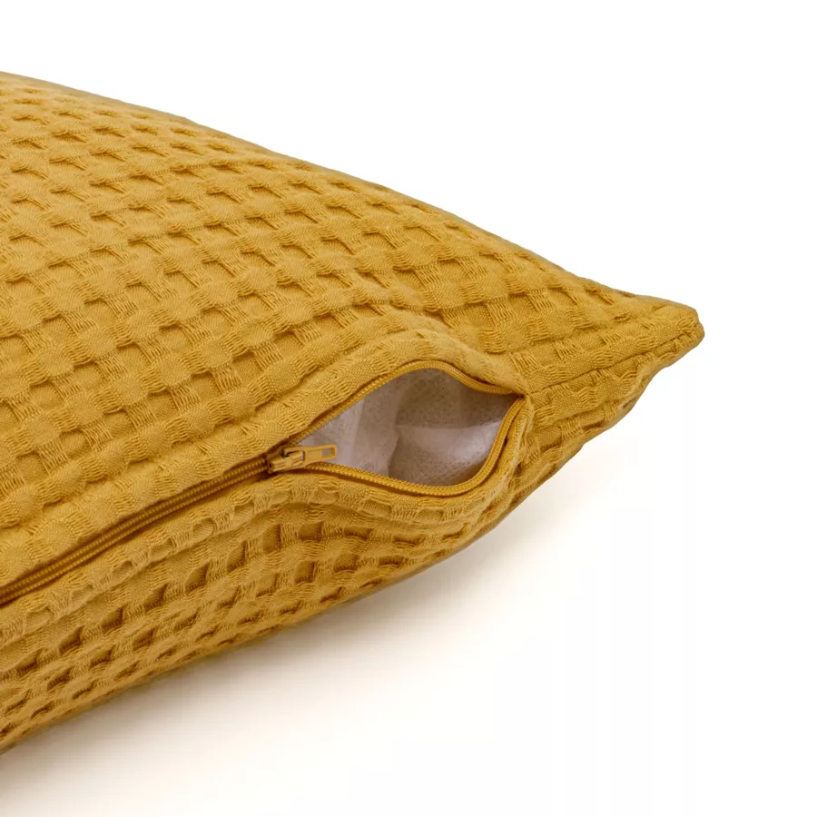 Housse de coussin rectangulaire coton nid d'abeille (30 x 50 cm) Maya Jaune safran
