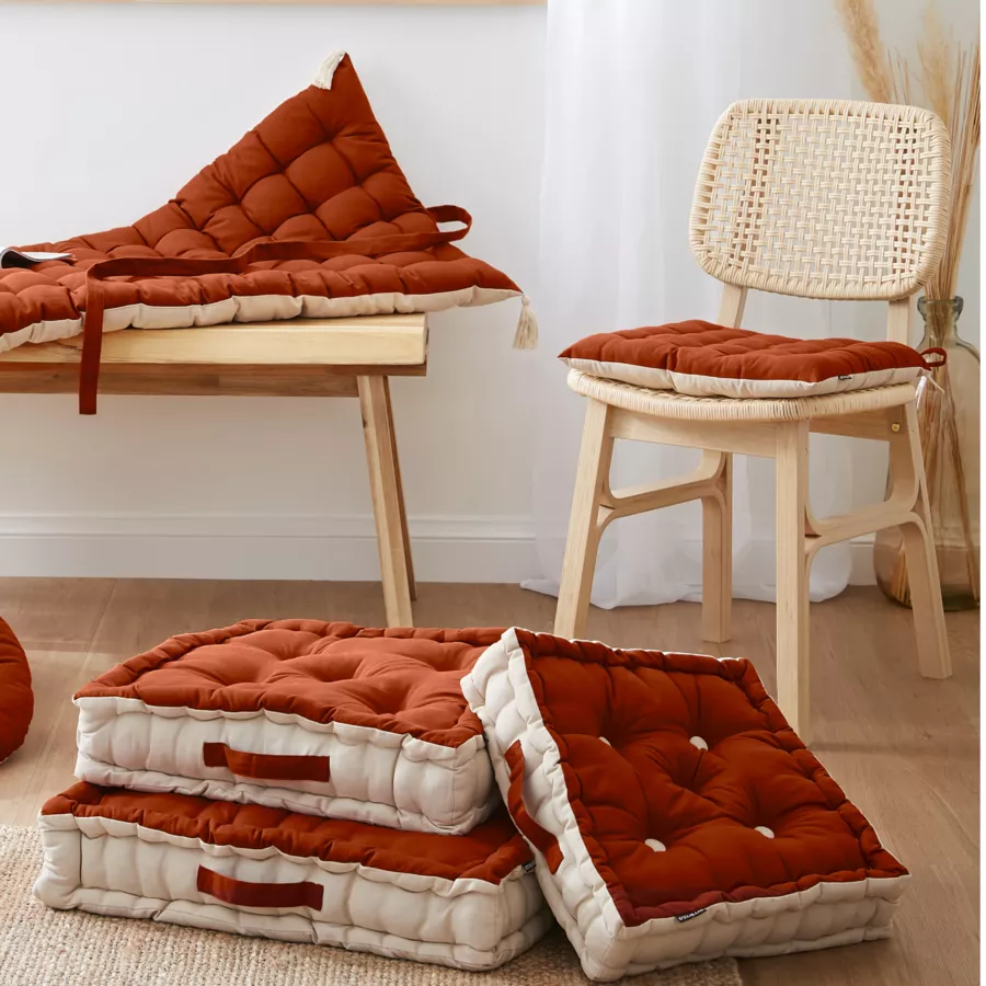 Coussin de sol carré coton (60 x 60 cm) Pixel Bicolore Terracotta / beige