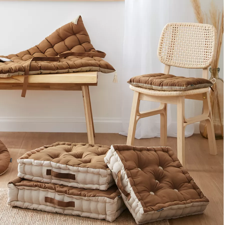 Coussin de sol carré coton (50 x 50 cm) Pixel Bicolore Camel / beige