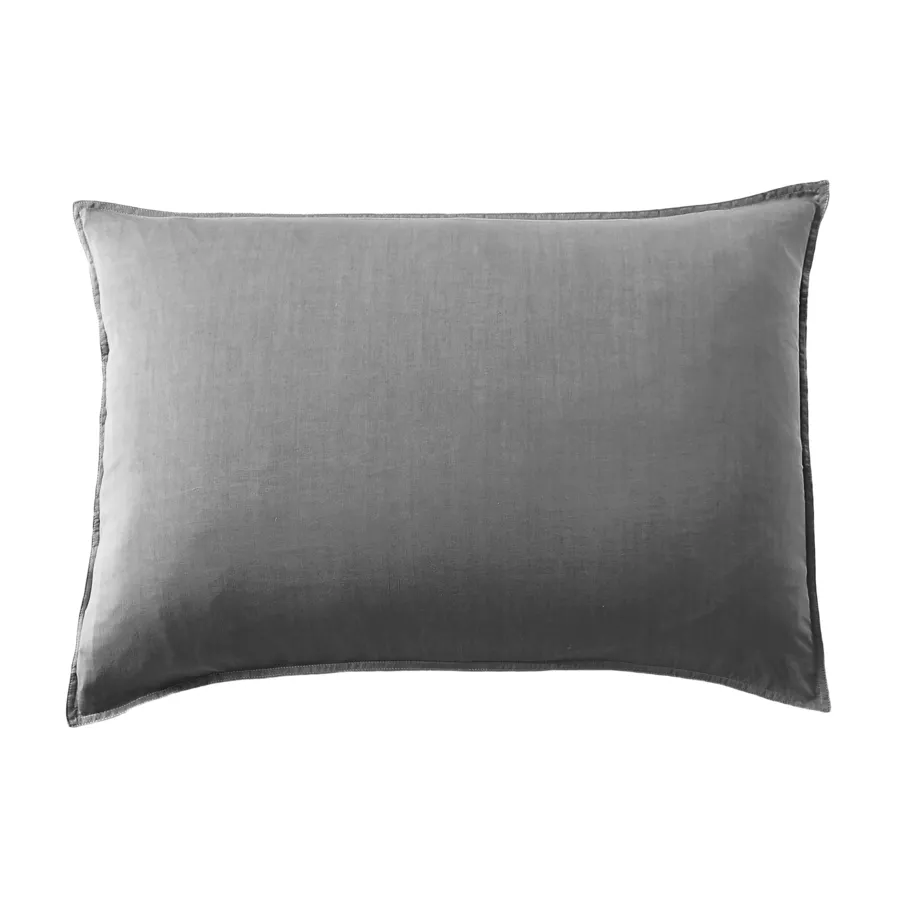 Taie d'oreiller rectangulaire lyocell Tencel™ lavé (50 x 80 cm) Olivia Gris granit 