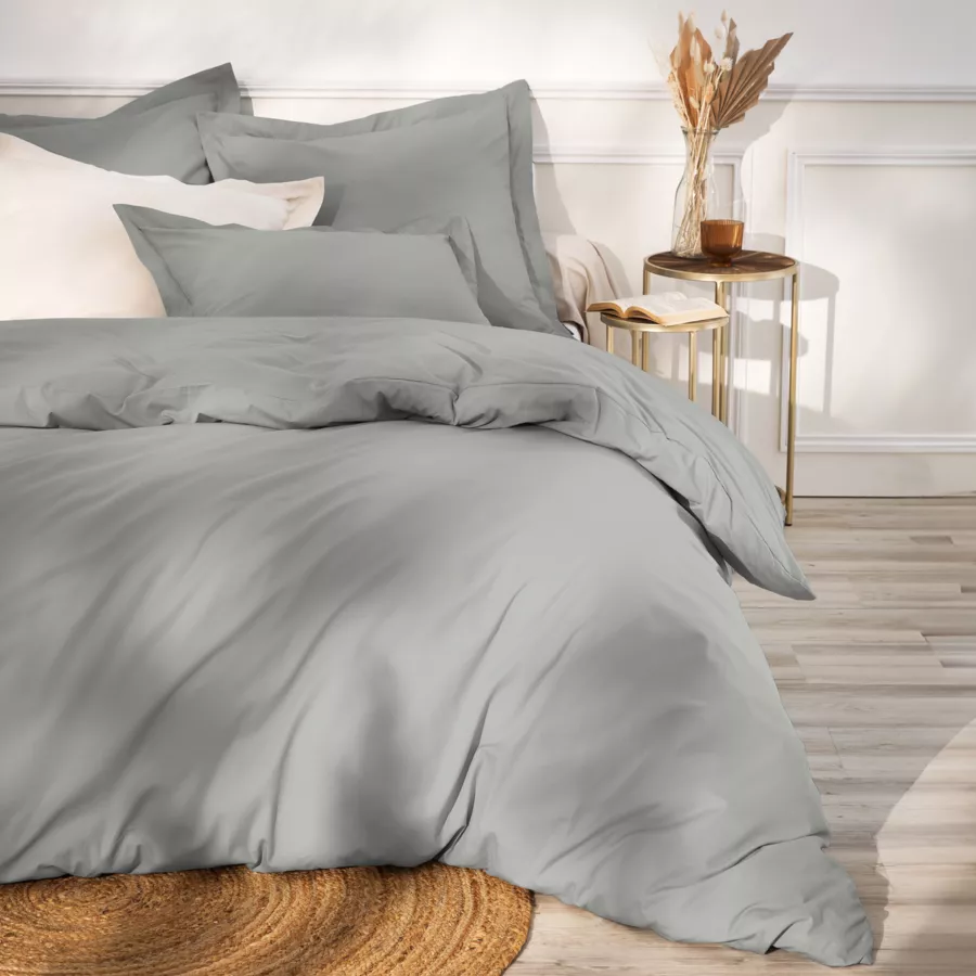 Taie de traversin percale de coton (L185 cm) Cali Gris clair