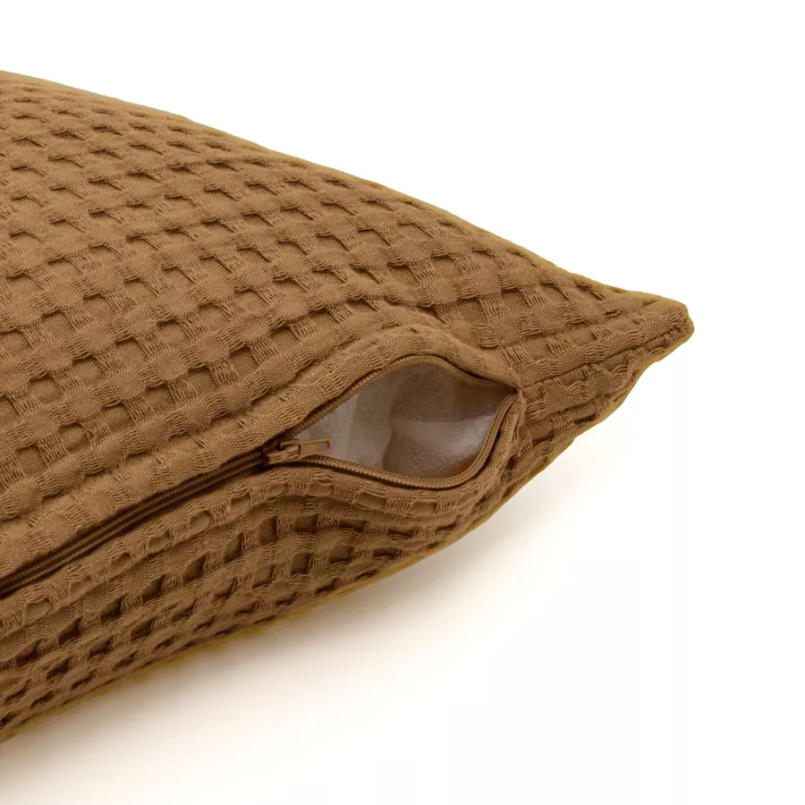 Funda de cojín cuadrado algodón nido de abeja (40 x 40 cm) Maya Camel