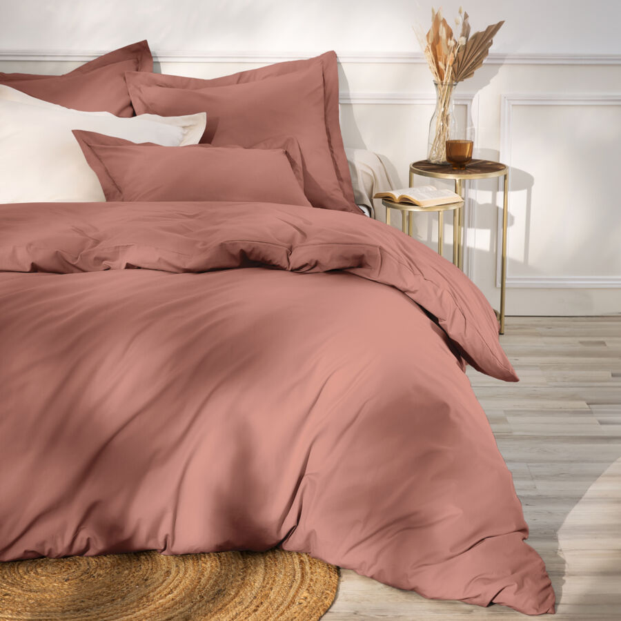 Drap housse percale de coton (140 x 190 cm) Cali Bois de rose