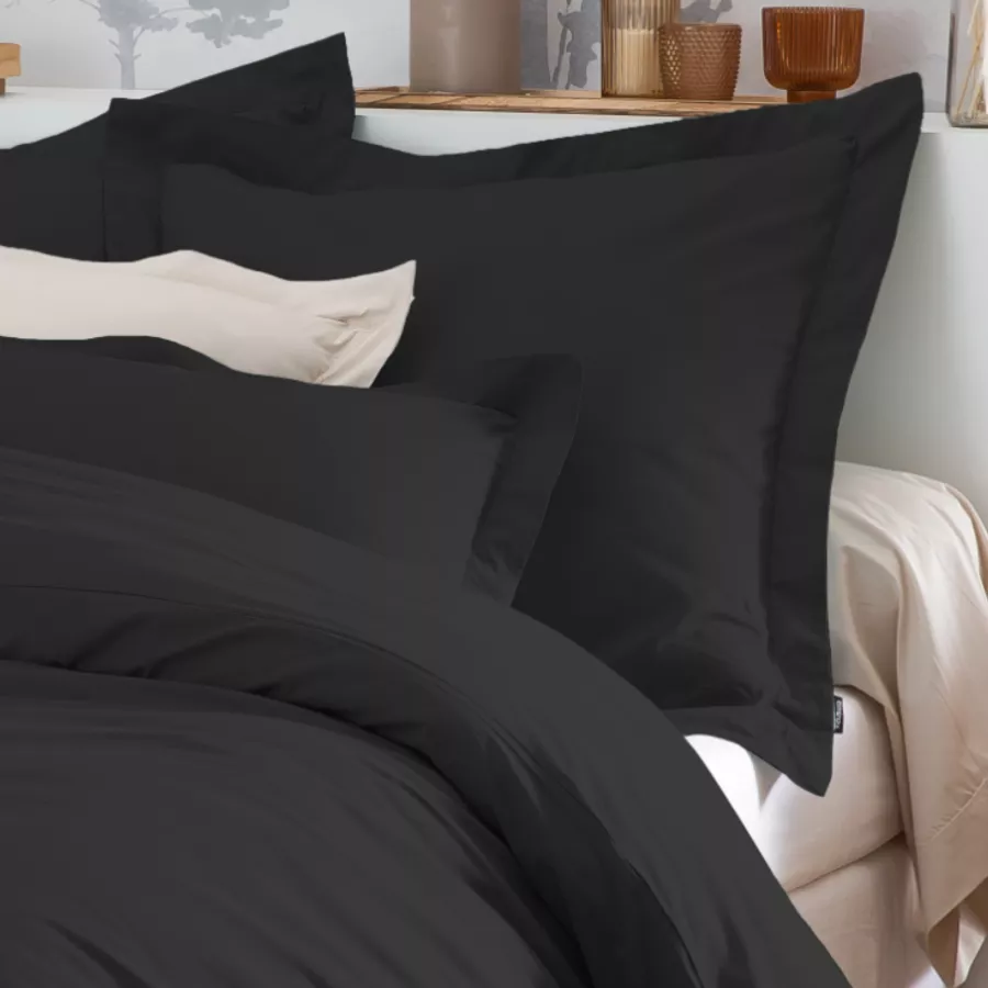 Funda de almohada rectangular de percal de algodón (80 cm) Cali Negra